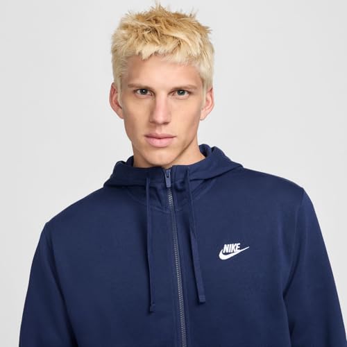 Nike BV2648 M NSW Club Hoodie FZ FT Sweatshirt Mens Midnight Navy/Midnight Navy/White S