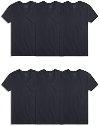 Fruit of the Loom mens Stay Tucked V-neck T-shirt Underwear, Extended Sizes - Black/Grey 6 Pack, XX-Large US