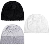 Lucky staryuan ® 3Pcs Muslim Inner Hijab Caps Women Lace Under Hijab Caps Stretchy Full Cover Undercap (US, Numeric, 6 3/4, 7 1/4, Black White Grey)