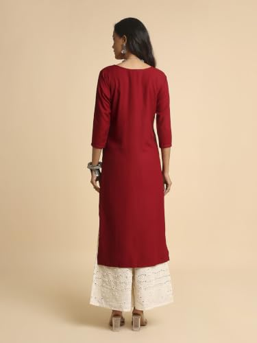 Image of RATAN Rayon Straight Lucknowi Chikankari Ethnic Wear Kurta for Women