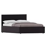 Vida Designs Lisbon Double Bed, 4Ft6 Ottoman Bed Frame Upholstered Faux Leather Headboard Low Foot End Bedroom Furniture, Brown (UKFR Certified)