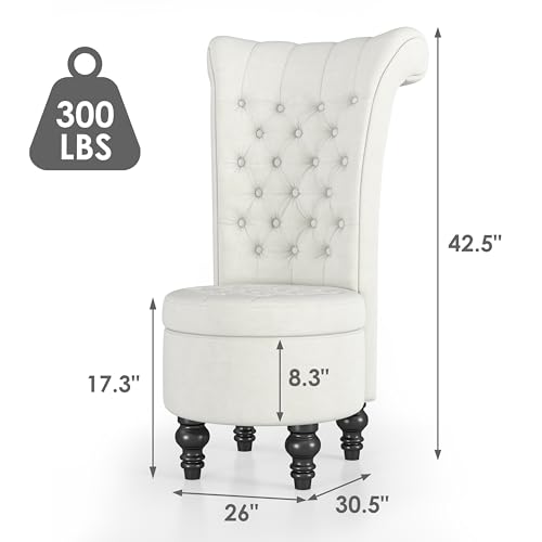 MU Retro High Back Armless Chair, Button-Tufted Royal Royal Furniture Chair, Upholstered Velvet Accent Seat for Living Room, Dressing Room, Bedroom, Beige