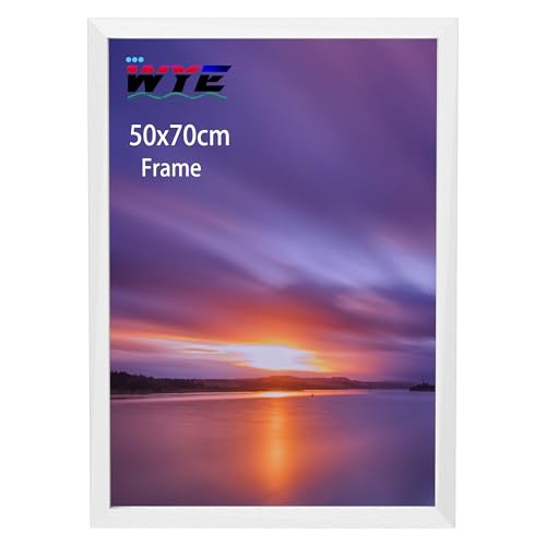 wyewye Picture Frame 50 x 70 cm Solid Wood 50 x 70 cm White Picture Frame for Illustration Certificate Poster Photo Frame with Plexiglass Window