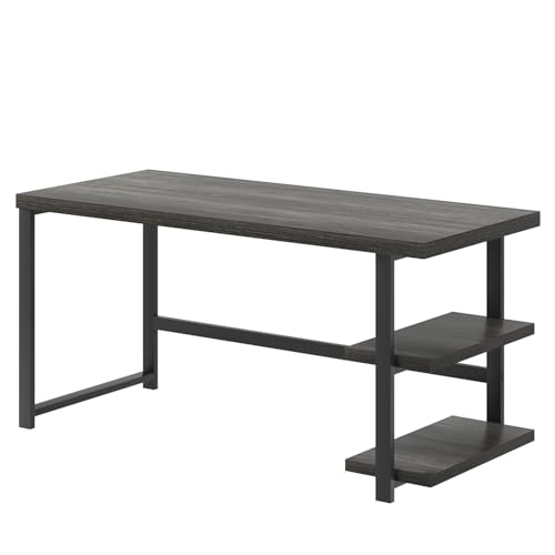 Foluban Home Office Desk, Modern Computer Desk With Storage Shelf, Wood Study Writing Gaming Table For Bedroom Living Room, Industrial Dark Gray thumb #8