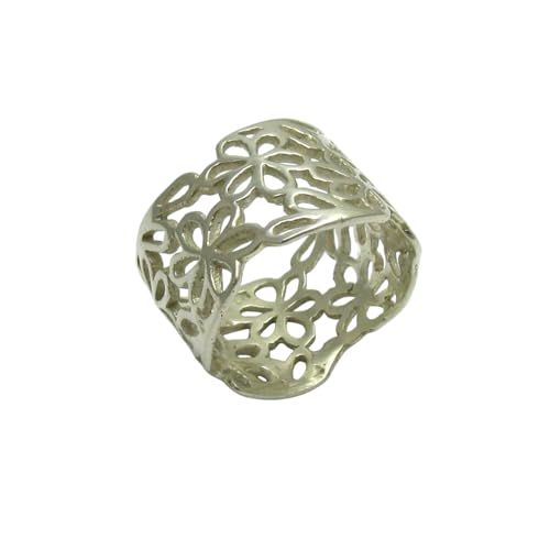 Bague argent 925 bande large de fleurs R000597, le bijou bohème pour vos sorties