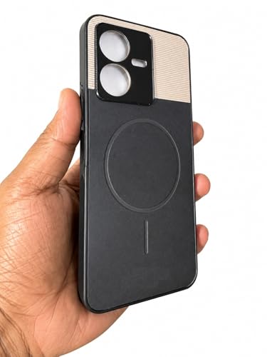 Image of Bintage Dual-Leather Mac Safe Design Phone Case| Soft Touch Finish | Full Camera Protectection Back Cover Compatible for Vivo V2207 / Vivo Y22 4G - White & Starry Black