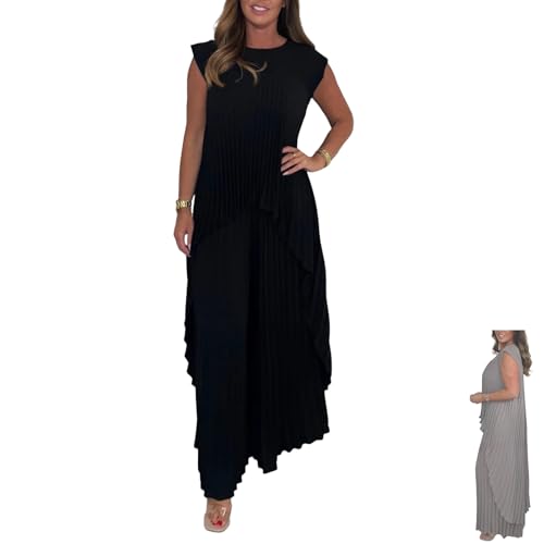 Conjunto de dos piezas plisado con pantalón ancho de cintura elástica