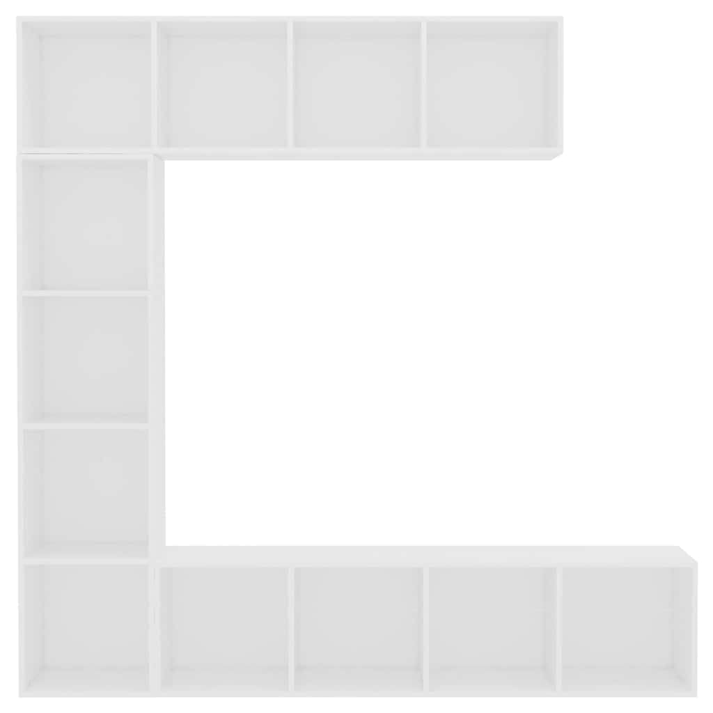 Ensemble Bibliothèque Meuble TV Blanc 180x30x180 cm avec 12 Compartiments