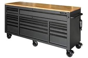 Husky 72" 18-Drawer Mobile Workbench with Solid Adjustable Height Matte Black Wood Top