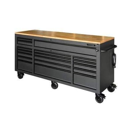 Husky 72" 18-Drawer Mobile Workbench with Solid Adjustable Height Matte Black Wood Top