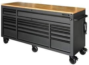 Banco de trabajo celular Husky de 72 pulgadas, 18 cajones y tapa de madera maciza de altura ajustable en negro mate