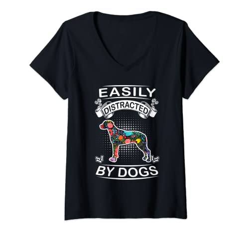 Mujer Easily Distracted By Dogs Rhodesian Ridgeback Dog Lovers Camiseta Cuello V