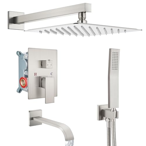 Colonne de douche encastrable avec robinet cascade nickel brossé