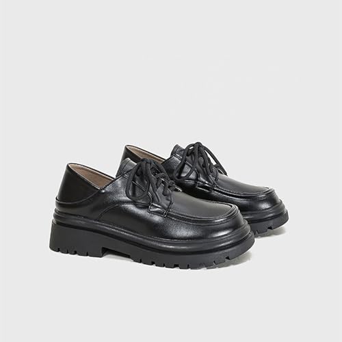 Women's Leather Chunky Platform Oxfords Fashion Wide Round Toe Platform Lace-Up Brogues Dress Shoe for Daily Work Shoes3
