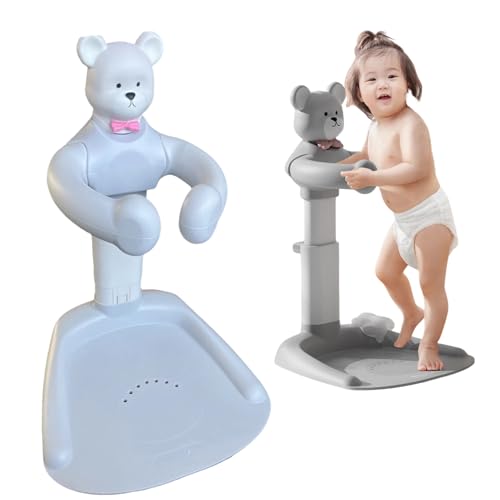 Baby Shower Stand, Foldable Baby Bear Bath Stand Adjustable Infant Bath Support Toddler Showers Stands with Anti-Slip Base Drainage Holes Shower Head Holder for Infants 8-36 Months Gift Grey Bear
