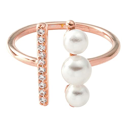 [Ｃｒｅａｍ　ｄｏｔ．] クリームドット リング 指輪 レディース 人気 18kコーティング リング フリーサイズ パール ビジュー バー オープンリング～16号 【ピンクゴールド×フリーサイズ】のサムネイル