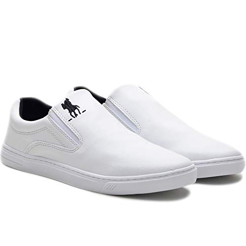 Tênis Slip On Casual Polo Masculino Extra Macio + Carteira Cor:Branco;Tamanho:45