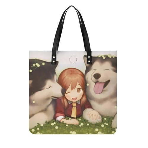 Sac à bandoulière grand tote bag voyage femmes imprimé chien en tissu résistant