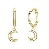 Dainty Moon Hoop Earrings with Dangle for Women, 18K Gold Plated 925 Sterling Silver Small Huggie Earring with Drop Charm for Everyday -  MissNity