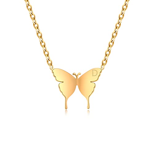JEWTOP Damen Halskette Silber Kette Schmetterling mit Buchstaben D Anhänger Hochwertig Edelstahl für Frauen Mädchen Cover