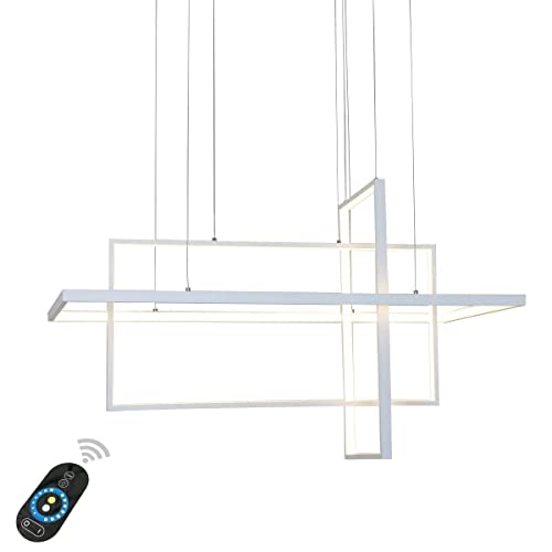 Unitary Brand Modern White Acrylic Remote Control Dimmable LED Pendant Lighting for Kitchen Island, Dining Room Hanging Lights, Pendant Light Fixtures
