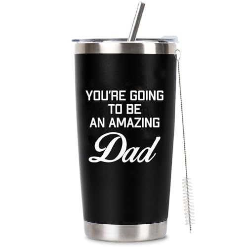New Dad Gifts For Expecting Dad to be Father’s Day First Time Gifts 20oz Black Insulated Stainless Steel Tumbler Cup Birthday Baby Shower Gender Reveals Presents Christmas Gift Ideas
