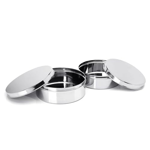 Image of KC Stainless Steel Flat Canisters | Puri Dabba | Storage Containers Set Of 2 Pcs (Capacity 1.2Ltr & 1.5Ltr), Silver