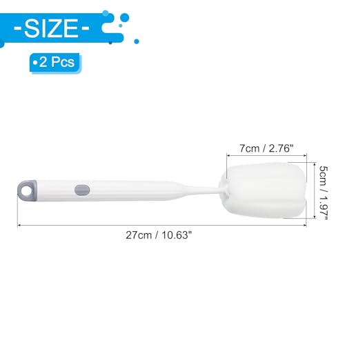 Image of PATIKIL 10.7 Inch Bottle Soft Brush, 2 Pcs Soft Sponge Bottle Cleaner with White Plastic Long Handle Cup Brush Scrubber for Vase Bottle Pot Wine Glass Cup Mugs, White