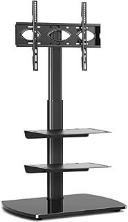 RFIVER Universal TV Floor Stand with 3 Shelves for 32" - 65" Flat&Curved Screens, Height Adjustable Cantilever TV Stand with Swivel Bracket max VESA 400x400mm