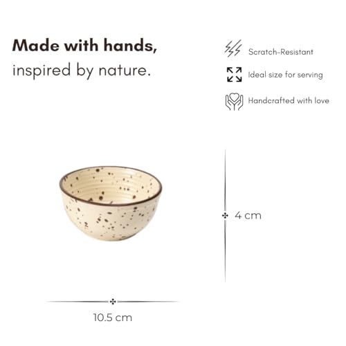 Image of Beyond Homes Ceramic Curry Bowl Set of 4, 240ml | Microwave & Dishwasher Safe Ceramic Bowls for Snacks, Vegetables, Chutney & Raita | Dal Katori Set for Kitchen, Matte-Finish (4, Mocha Dots)