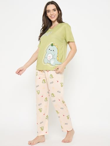 Image of CAMEY Women's Printed Pyjama Set, Short Sleeve T-Shirt and Trousers, Women Nightsuit, Loungewear Sets