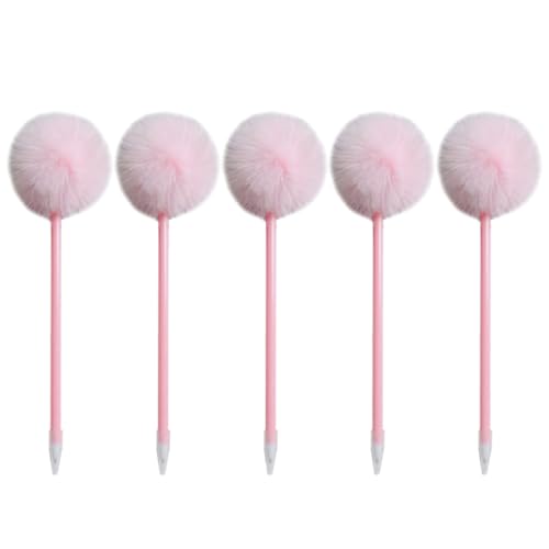 Bolígrafos de gel con pompones, pack 5 piezas