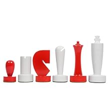 Berliner Series Modern Minimalist Chess Pieces in Red and White Painted Box Wood - 3.7" King