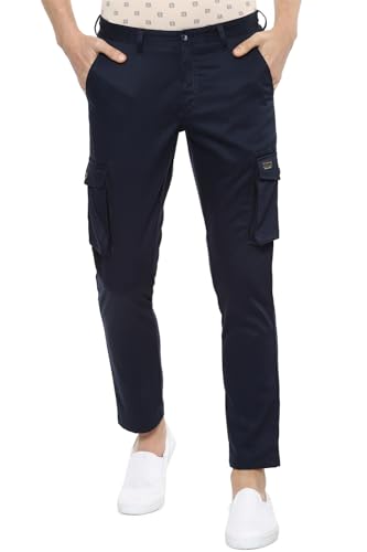 Image of Louis Philippe Men's Slim Fit Solid Cotton Blend Cargos