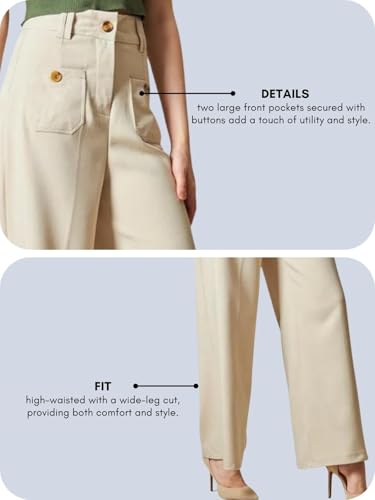 Image of LERIYA Fashion Trousers for Women - High Waist Korean Style Pants | Flared Formal Office Wear & Casual Parachute Cargo with Utility Pockets