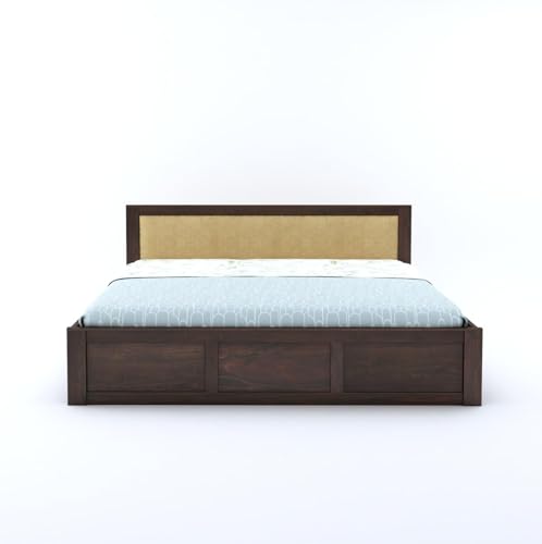 Image of Sheesham Wood Queen Size Bed with Box Storage for Bedroom Living Room Home Hotel Bed with Headboard Pannel | Wooden Double Bed Cot Palang Furniture (Walnut Finish) - 1 Year Warranty