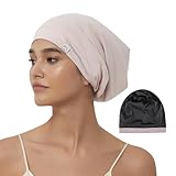 Hat Hut Seidenhaube zum Schlafen Satin Schlafmütze für Locken Haar Silk Bonnet Schlafkappe Slouchy Beanie Mütze für Frauen Männer (DE/NL/SE/PL, Alphanumerisch, L, Rosa)