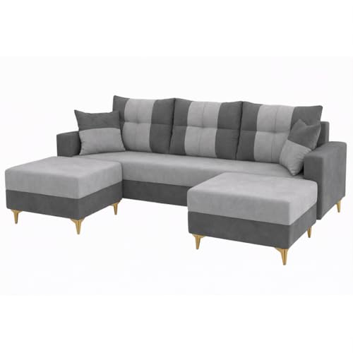 Image of Cavishq 5 Seater L Shape Sofa Set with 2 Movable Ottomans | Flexible Layout | Luxury Velvet Suede Fabric | Modern Living Room Sofa | Dark Grey-Light Grey