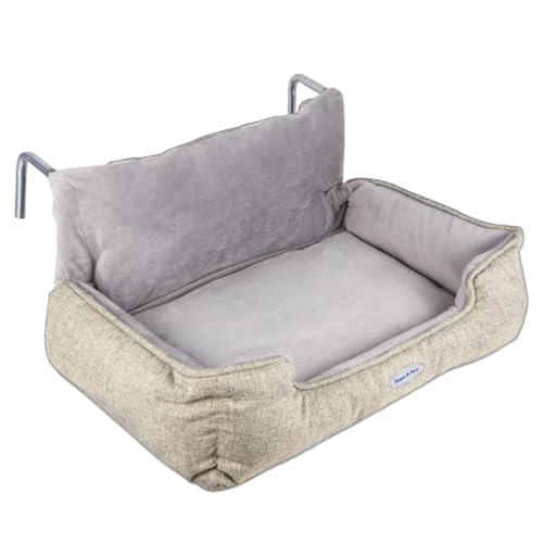 Happi N Pets Katzenbett für Heizung, warmes und stabiles Sitzteil für große Katzen mit waschbarer Plüschbezug, verstellbaren Metallhaken, bequemer...