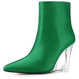 Allegra K Women's Clear Heel Pointed Toe Wedge Heels Dark Green Ankle Boots 8 M US