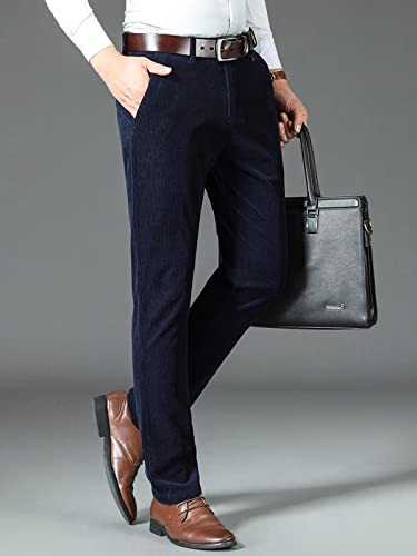 Men's Formal Corduroy Suit Pants Flat-Front Straight Dress Pants Office Trousers2