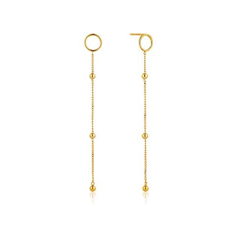 925 Sterling Silver Long Dangling Drop Ball Mod Light Fashion Earrings for Women, 14k Gold Plated Cover
