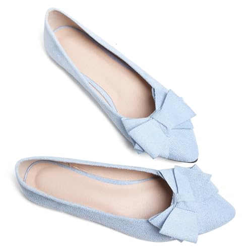 Image of TN TANGNEST Women's Flats Comfortable Dressy Slip On | Pointed Toe Bow Ballet Shoes, Business Casual Office Flats, Suede Flat Shoes