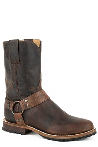 Stetson Mens Oily Brown Leather Puncher Harness Goat Cowboy Boots 9D