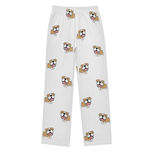 Boys' Pants Cute Bulldog White Long Bottoms Jogger Pants Elastic Waist Trousers with Pockets S-XL