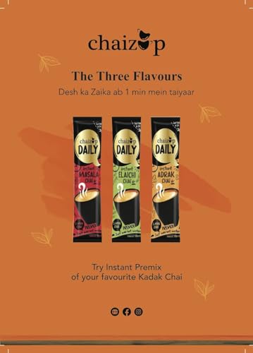 Image of Chaizup Daily 1 Min Instant Assorted Tea Pack - 40 Sachets | Elachi & Adrak Flavours | 40 Servings | 2 Packs (20 Sachets Each) | 280g