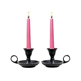 Rely+ Candle Holders with Handle for Taper Candlestick Set of 2 Modern Decor for Home Table Centerpiece for Wedding Parties Dinners Decorations (Black Matte Metal)