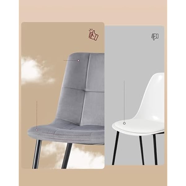 VASAGLE Обеденные стулья Velvet, кухонные стулья (нагрузка до 120 кг), кресла с регулируемыми ножками, современные, мягкие, для гостиной, комплект из 4 шт., цвет «сланец-серый» KDC080GN01