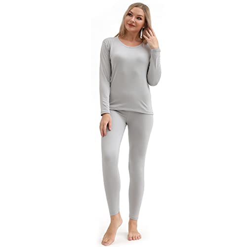 PISIQI Thermal Underwear Women Ultra-Soft Long Johns Set Base Layer Skiing Winter Warm Top & Bottom (S, Grey)