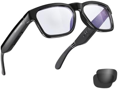 OhO sunshine Smart Glasses, Safety Glasses with Bluetooth Speaker, 100% UV Protection and Voice Control,Unisex(Blue Light Lens)